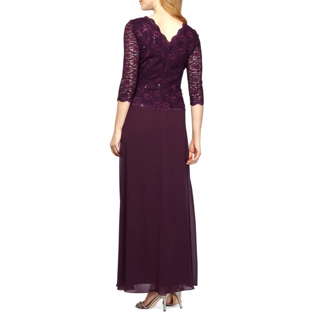 ALEX EVENINGS Sequined lace Floral 3/4 Sleeve long chiffon mock dress SZ  10P - Picture 3 of 9